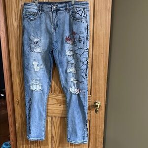Embellish Distressed Blue Jeans with Artistic Details ~ 40”